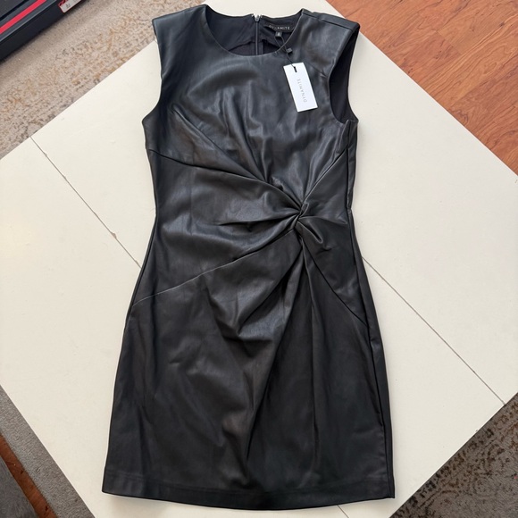 Dynamite NWT Baddie Black Faux Leather Twist Front Mini Dress Edgy Moto Grunge - Picture 3 of 6